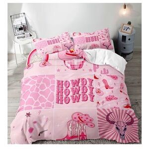 Pink Western Themed Queen Duvet Cover and 2 Shams